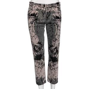 Roberto Cavalli Grey Printed Cotton Straight Pants M