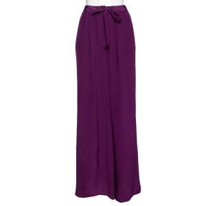 Pre Owned Roberto Cavalli Purple Silk Belted Palazzo Pants M