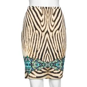Pre Owned Roberto Cavalli Multicolored Animal Printed Silk Skirt M