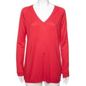 Roberto Cavalli Pink Silk & Cashmere Paneled Long Sleeve Sweater M