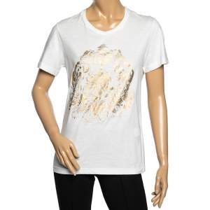 Pre Owned Roberto Cavalli White Foil Print Stretch Knit T-Shirt S
