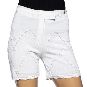 Roberto Cavalli White Perforated Textured Lace Knit Short M 