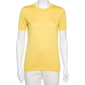 Pre Owned Roberto Cavalli Yellow Knit Laser Cut Top M