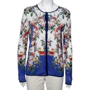 Pre Owned Roberto Cavalli Multicolor Printed Silk Knit Button Front Cardigan M