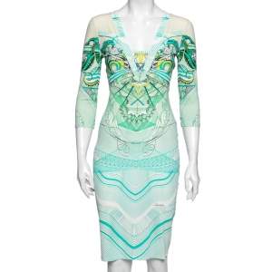 Pre Owned Roberto Cavalli Green Printed Jersey Dress M