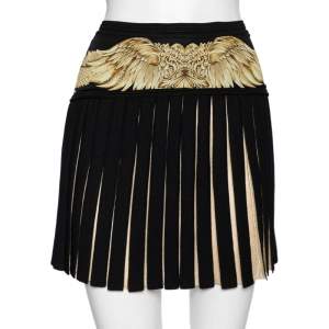 Pre Owned Roberto Cavalli Black & Gold Lurex Knit Pleated Skirt M 