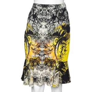 Pre Owned Roberto Cavalli Multicolor Printed Jersey Peplum Skirt M