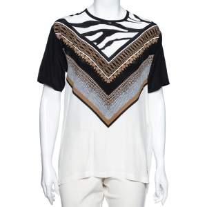 Pre Owned Roberto Cavalli White Printed Silk Top S
