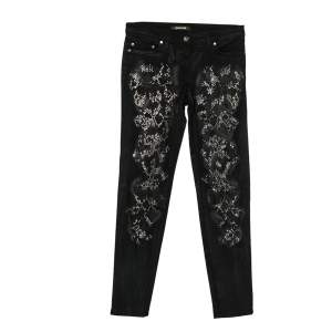 Pre Owned Roberto Cavalli Black Printed Embellished Denim Jeans M 