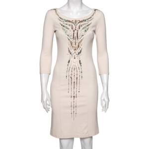 Pre Owned Roberto Cavalli Light Pink Embellished Sheath Dress M