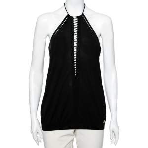 Pre Owned Roberto Cavalli Black Knit Halter Neck Top M