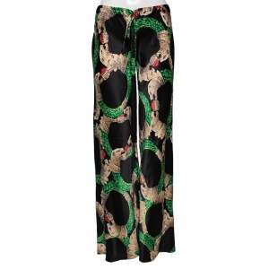 Pre Owned Roberto Cavalli Multicolor printed Silk Satin Flared Leg Pants S