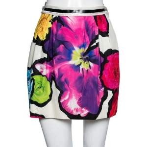Pre Owned Roberto Cavalli White Floral Printed Mini Skirt M