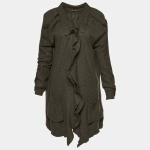 Pre Owned Roberto Cavalli Olive Green Wool Long Sleeve Cardigan M