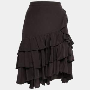 مملوكة مسبقًا Roberto Cavalli Brown Silk Ruffle Trimmed Skirt M