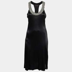 مملوكة مسبقًا Roberto Cavalli Black Jersey Embellished Neck Racerback Short Dress M