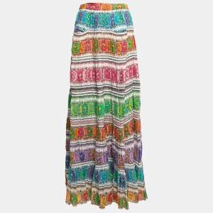 Roberto Cavalli Multicolor Printed Cotton Maxi Skirt L
