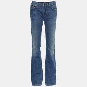 Pre Owned Roberto Cavalli Indigo Light Wash Denim Distressed High Waist Jeans M