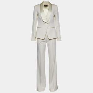 Roberto Cavalli Cream Stretch Wool Pant Suit S