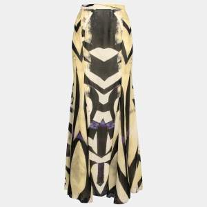 Pre Owned Roberto Cavalli Multicolor Printed Silk Maxi Skirt M