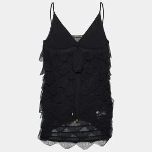 Pre Owned Roberto Cavalli Black Lace Frill Detail Sleeveless Top S