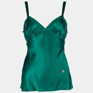 مملوكة مسبقًا Roberto Cavalli Green Silk Belt Detail  Top S