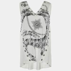 Roberto Cavalli White Printed Jersey Eyelet Top S