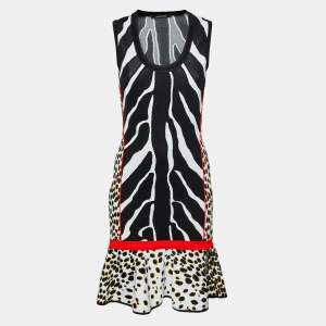 مملوكة مسبقًا Roberto Cavalli Multicolor Animal Printed Knit Ruffle Hem Sleeveless Dress M