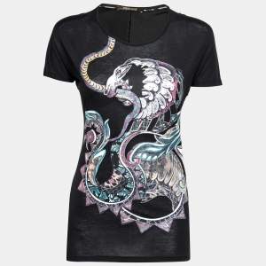 Pre Owned Roberto Cavalli Black Graphic Print Jersey T-Shirt S