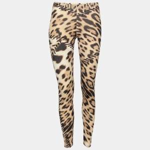 Pre Owned Roberto Cavalli Beige Leopard Print Stretch Knit Leggings S
