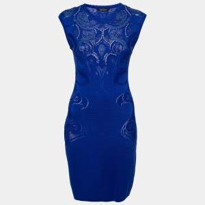 Pre Owned Roberto Cavalli Blue Knit Embellished Midi Dress M