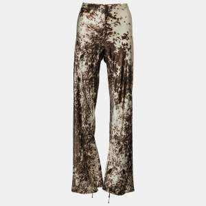 Pre Owned Roberto Cavalli Brown Printed Silk Satin Drawstring Hem Trousers M