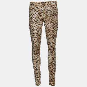 Pre Owned Roberto Cavalli Beige Leopard Print Cotton Skinny Fit Jeans M