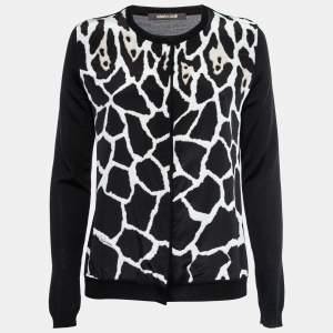 Roberto Cavalli Black Printed Silk Inset & Knit Long-Sleeve Cardigan S