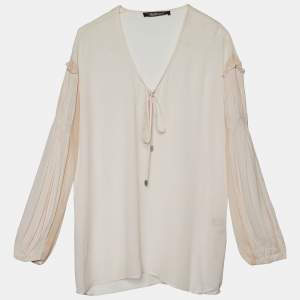 Pre Owned Roberto Cavalli Pink Chiffon Pleated Trim Detail Top S