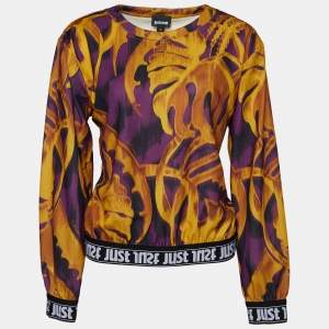 Pre Owned Just Cavalli Yellow & Purple Printed Jersey Long Sleeve Top M