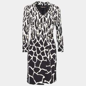 Pre Owned Roberto Cavalli Black Animal Print Jersey Belted Wrap Dress M