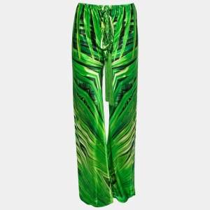Pre Owned Roberto Cavalli Green Printed Silk Tassel-Tie Harem Pants S