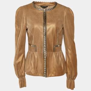 Pre Owned Roberto Cavalli Brown Suede Hook Front Jacket M