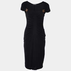 مملوكة مسبقًا Roberto Cavalli Black Jersey Ruched Detail Mini Dress M