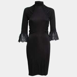 Pre Owned Roberto Cavalli Black Jersey Ruched Midi Dress S