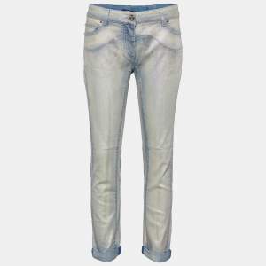 Pre Owned Roberto Cavalli Blue Shiny Denim Paneled Jeans M
