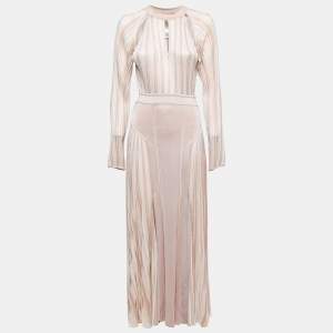Roberto Cavalli Pale Pink Ribbed Lurex Knit Cutout Detail Maxi Dress M
