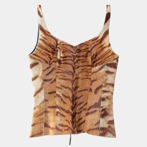 Pre Owned Roberto Cavalli Brown Animal Printed Leather Tank Top  S