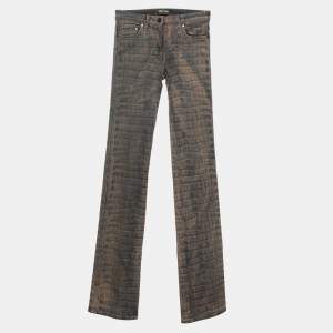 Pre Owned Roberto Cavalli Brown Animal Printed Denim Straight Leg Pants S