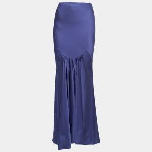 Roberto Cavalli Purple Silk Satin Flared Maxi Skirt S