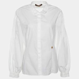 Pre Owned Roberto Cavalli White Cotton Pintuck Sleeve Detail Shirt M