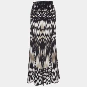 Pre Owned Roberto Cavalli Black Printed Silk Maxi Skirt L