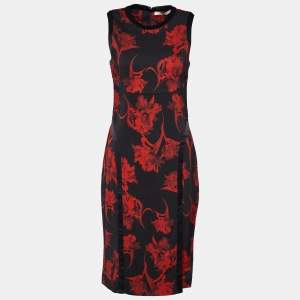 Pre Owned Roberto Cavalli  Black Floral Printed Crepe Sleeveless Sheath Dress M