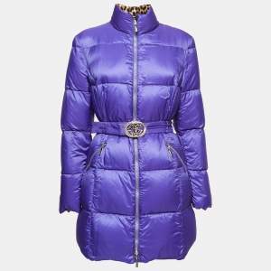 Roberto Cavalli Purple Quilted Synthetic Zipper Puffer Coat L